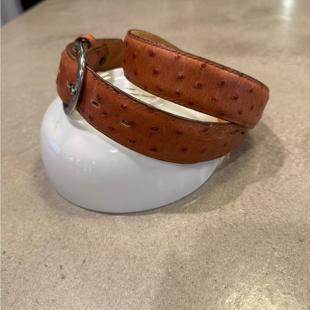 🍄 Ostrich Print Leather Belt Mens Size 34 - Picture 3 of 16